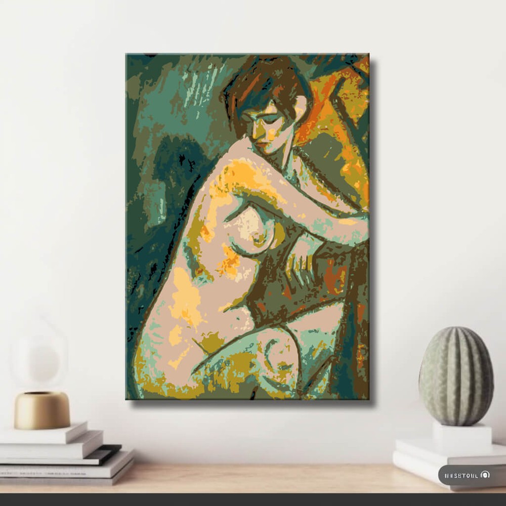 nude woman abstract green modern DIY art wall decor modern artwork
