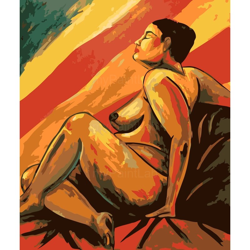 nude woman red leaves abstract