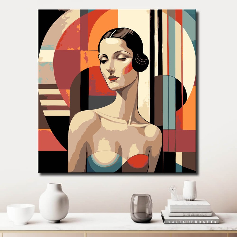 nude woman geometric art deco DIY art wall decor modern artwork