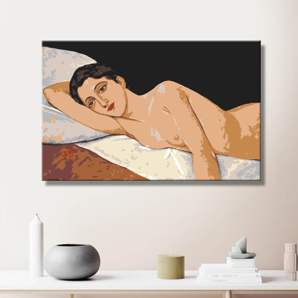 nude woman reclining gaze pillow DIY art wall decor modern artwork