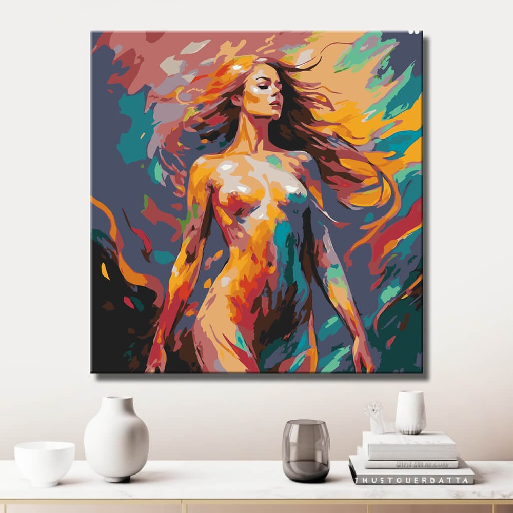 nude woman hair colorful dynamic DIY art wall decor modern artwork