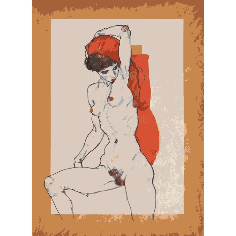 nude woman red cloth classical