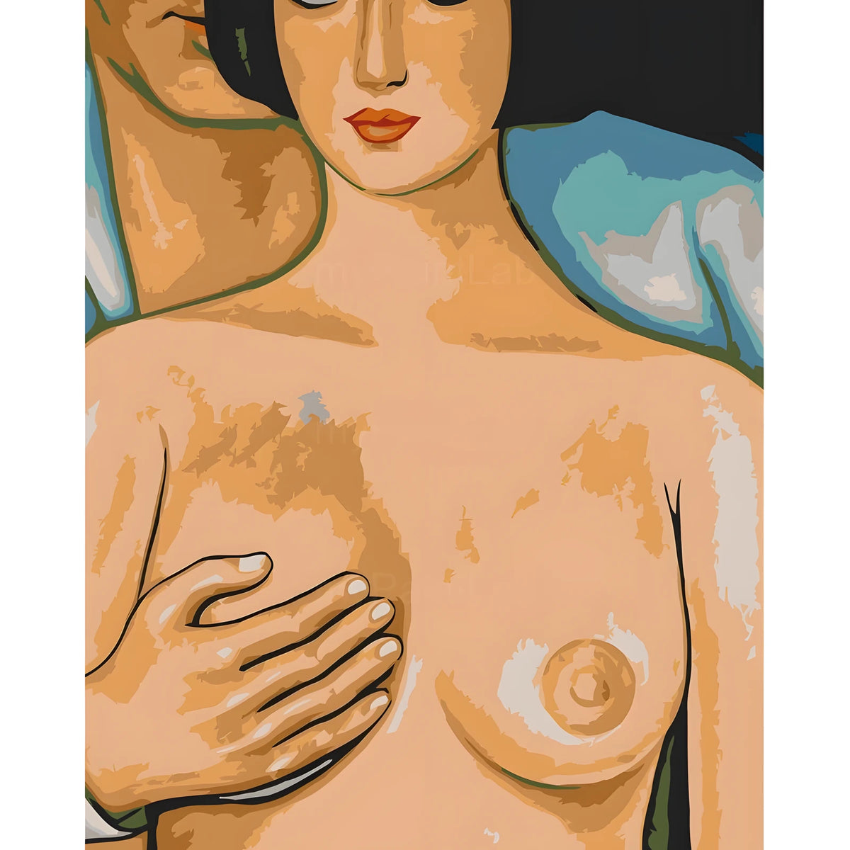 DIY Paint by Numbers Nude Woman Upper Body Detail Hand Breast