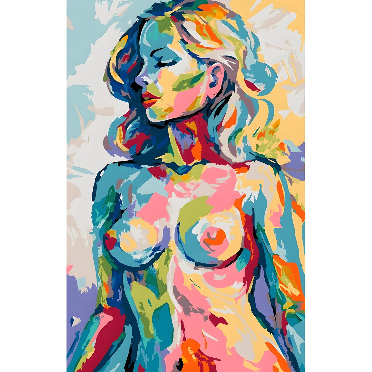 DIY Paint by Numbers Nude Woman Abstract Colorful Portrait