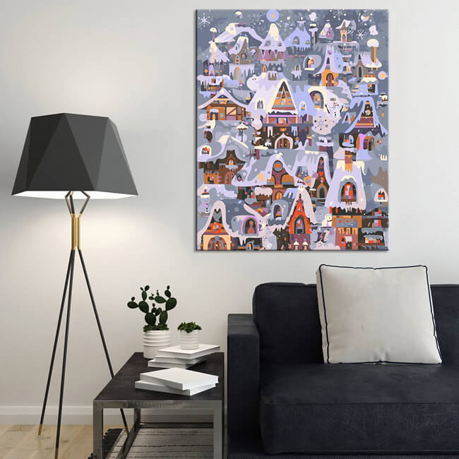 Paint by Numbers Christmas Illustration Christmas Village Snow