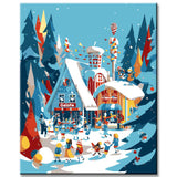 Paint by Numbers Christmas Illustration Christmas Village Art