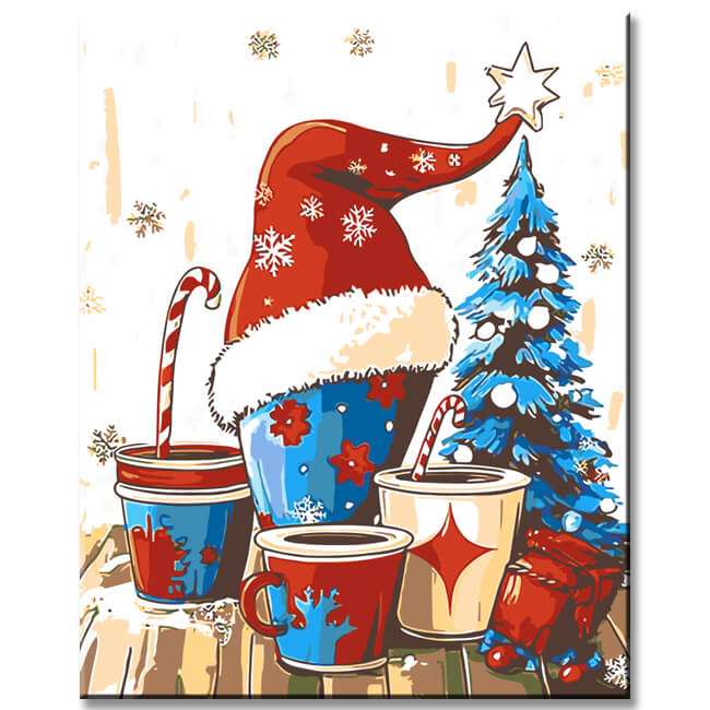 Paint by Numbers Christmas Illustration Santa Hat Mulled Wine