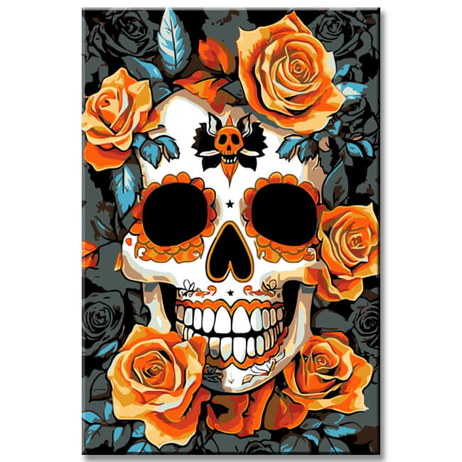 Painting by Numbers Laughing Skull Skull Among Roses