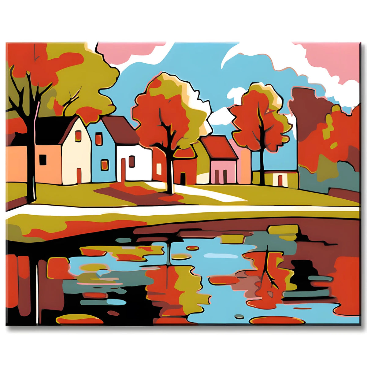 Paint by Numbers Art Illustration Autumn Trees Reflection in Water