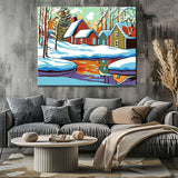 Painting by Numbers Art Illustration Winter Landscape Colorful Houses
