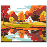 Painting by Numbers Art Illustration Autumn Landscape Reflection in The Water