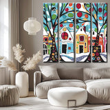Painting by Numbers Art Trees in Front of Colorful Houses 4-Panel
