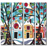 Painting by Numbers Art Trees in Front of Colorful Houses 4-Panel