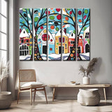 Paint by Numbers Painting Trees in Front of Colorful Houses 5-Panel