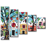 Painting by Numbers Art Trees in Front of Colorful Houses 5-Panel
