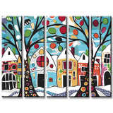 Paint by Numbers Painting Trees in Front of Colorful Houses 5-Panel