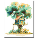 Paint by Numbers Art Illustration Purple Tree with Red Tree House