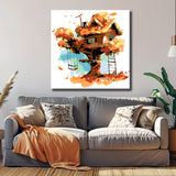 Paint by numbers art illustration big brown tree house with swing