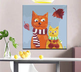 Paint by Numbers Art Illustration Two Cats with Scarf and Autumn Leaves