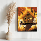 Paint by Numbers Art Illustration Halloween Treehouse with Children