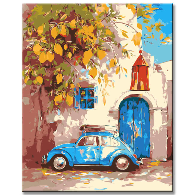 Painting by Numbers Art Illustration Stone Vase with Fruit and Car