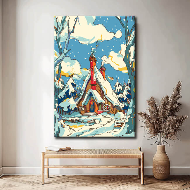 Painting by Numbers Art Illustration Snow Covered House