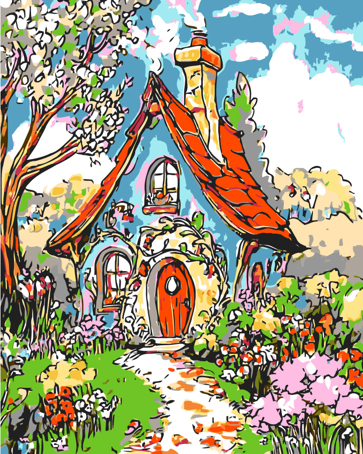 Painting by Numbers Art Illustration House with Path in Summer