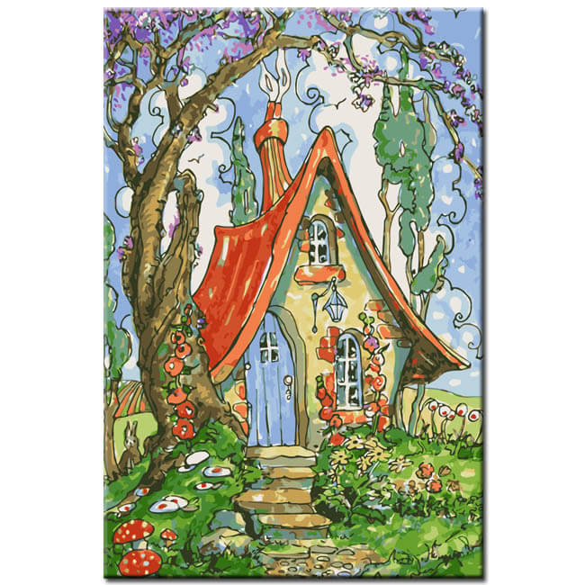 Painting by Numbers Art Illustration House with Path in Summer