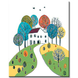 Painting by Numbers Art Illustration White House in The Landscape with Colorful Trees