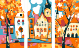 Painting by Numbers Folk Art Illustration City Views - 3-Panel