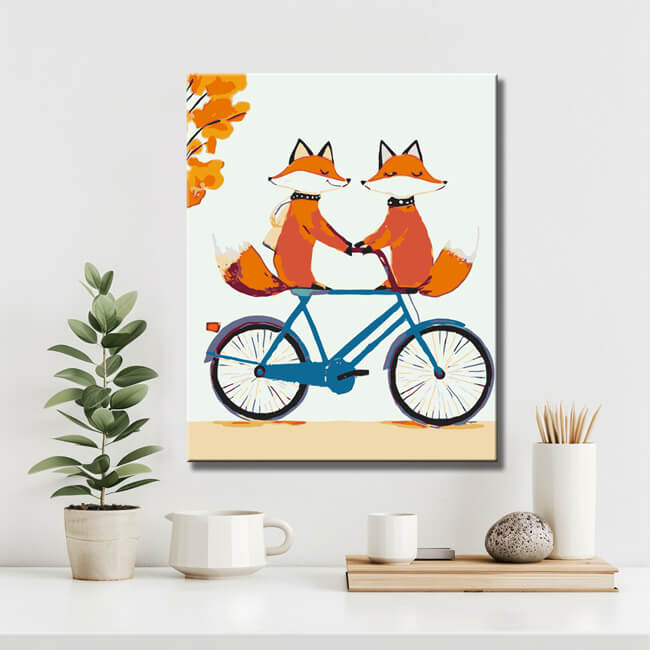 Painting by Numbers Animals Two Foxes on A Bike