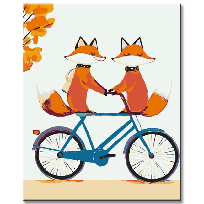 Painting by Numbers Animals Two Foxes on A Bike