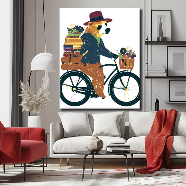 Paint by Numbers Animals Bear on a bike