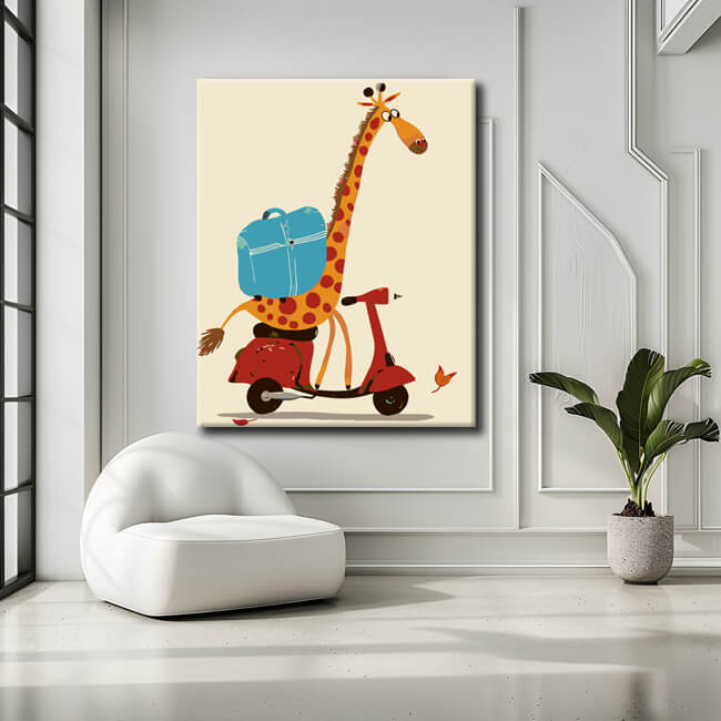 Painting by numbers animals giraffe on the scooter