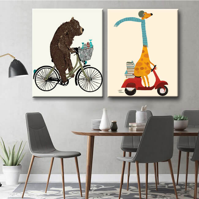 Painting by numbers animals brown bear on a bike