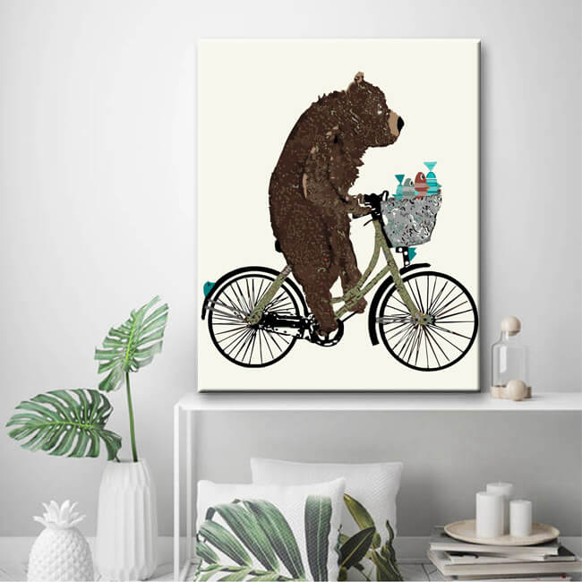 Painting by numbers animals brown bear on a bike
