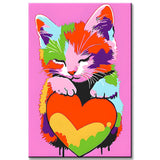 Painting by Numbers Rainbow Cute Cat with Heart