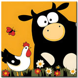 Painting by Numbers Cow and Chicken on Meadow