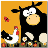 Painting by Numbers Cow and Chicken on Meadow