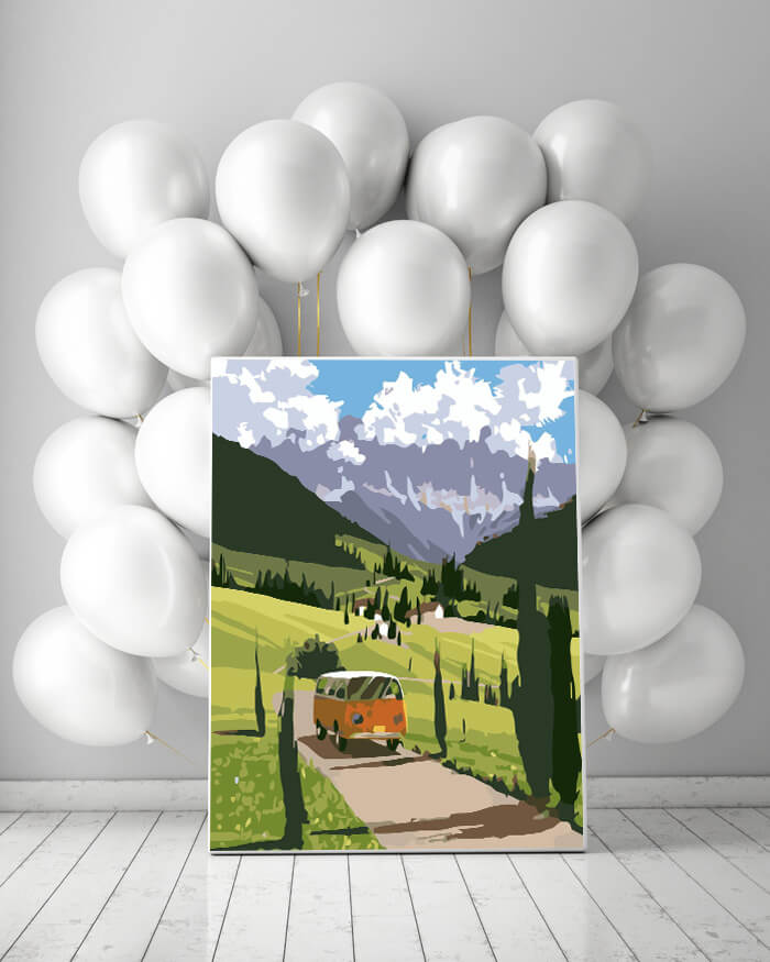 Paint by Numbers Art Landscape Car DrIVes Along A Path