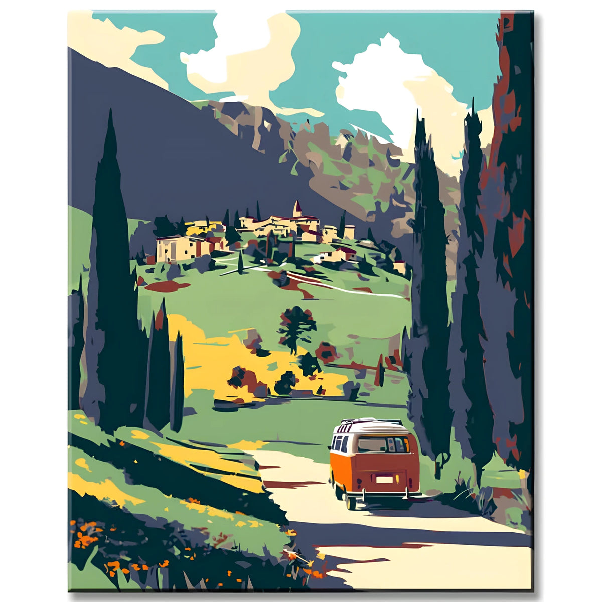 Paint by Numbers Art Landscape Car DrIVes Along A Path