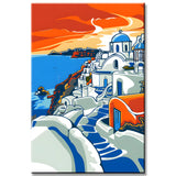 Paint by Numbers Santorini with white houses and blue roofs