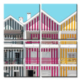 Painting by Numbers Art Landscape Three Colorful Striped Houses 4-Panel