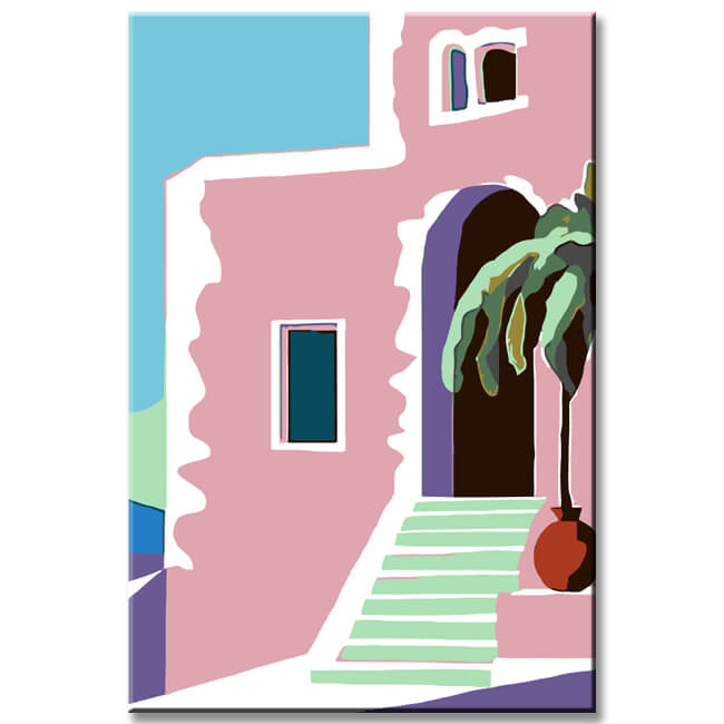 Painting by Numbers Minimalism Art Pink House with Stairs