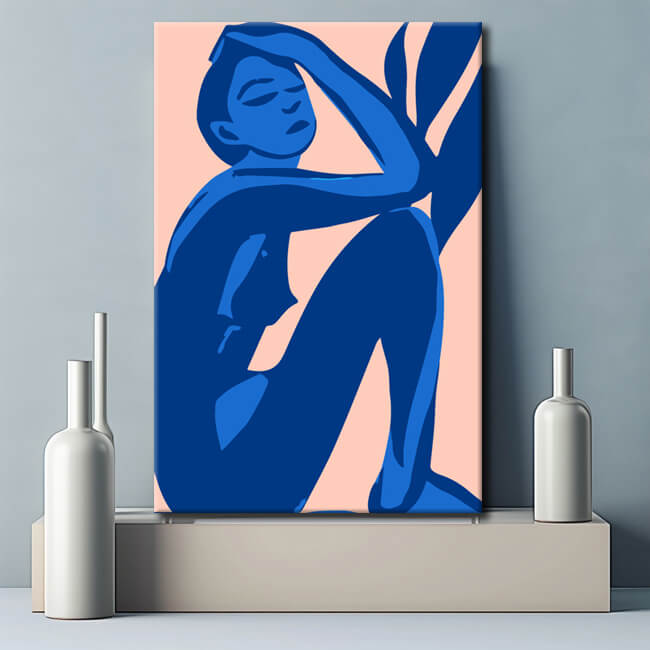 Painting by numbers art woman in blue with arm on shoulder