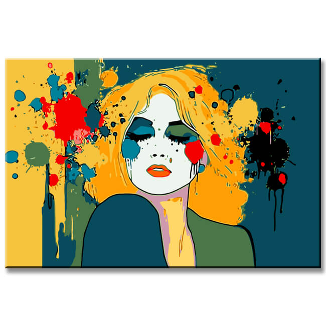 Painting by Numbers Art Blonde Woman with Colorful Blobs of Paint