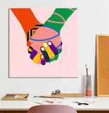 Painting by Numbers Art Two Colorful Hands Holding Each Other
