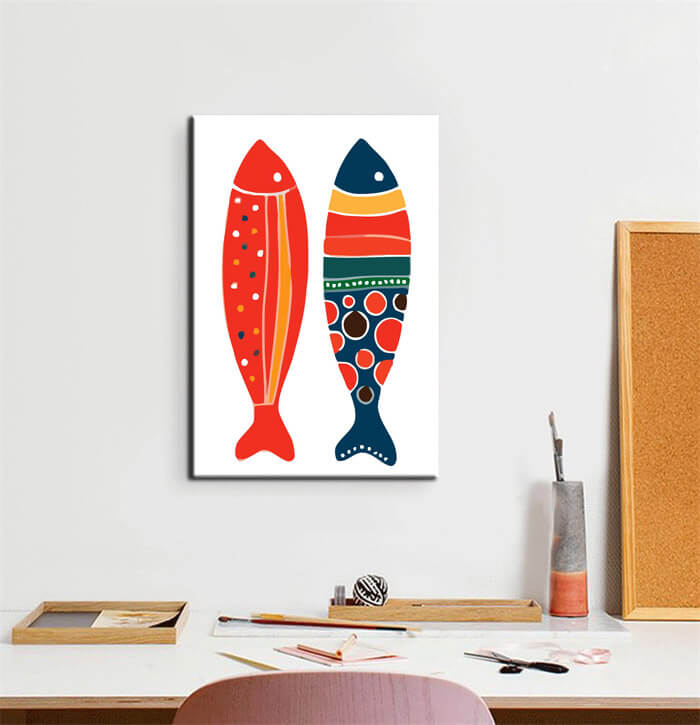 Painting by Numbers Art Two Colorful Fish Lie Next To Each Other Head To Head