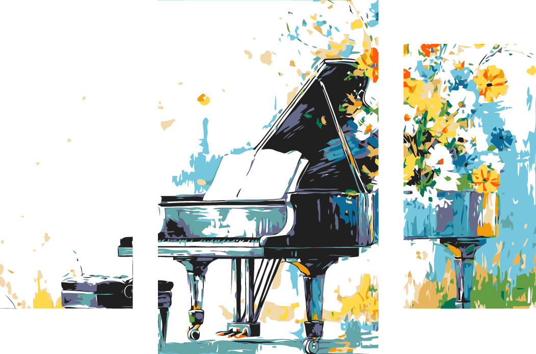 Painting by Numbers Art Piano with WaVIng Flowers 3-Panel