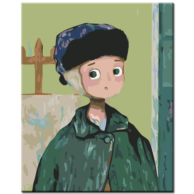 Paint by Numbers Art Boy with Green Cap and Jacket